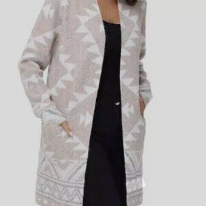 Frye Cardigan Sweater Womens Small Cream Brown Southwest‎ Aztec Cozy open front